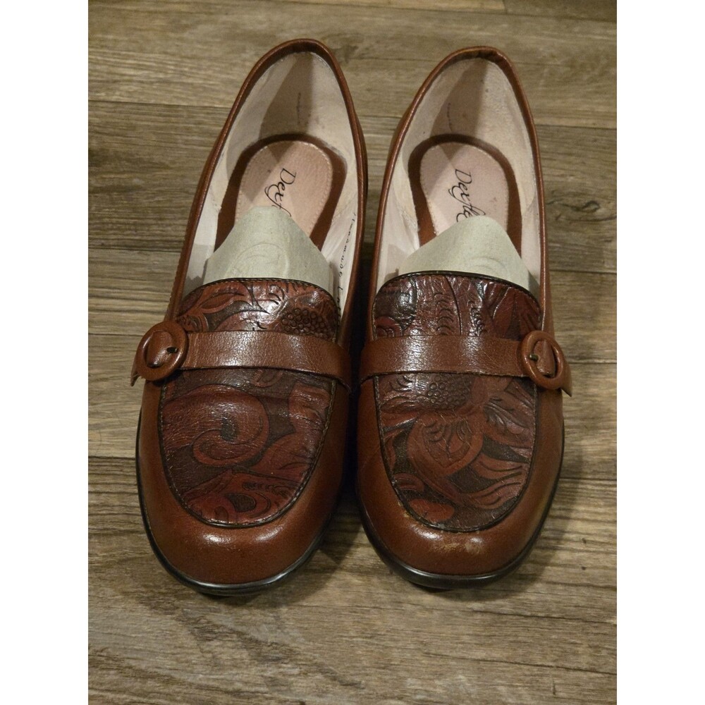 DexFlex Comfort brown leather wedge loafers.